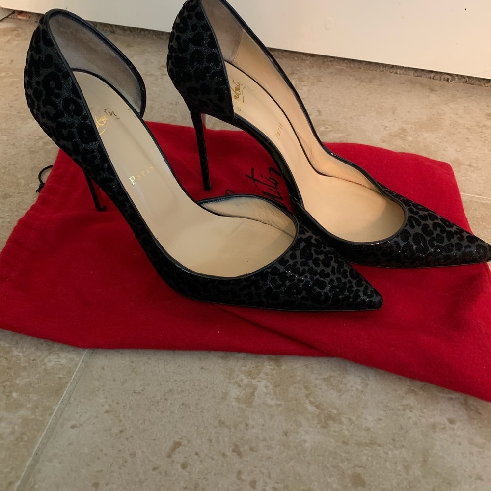 Louboutin Iriza d’Orsay in Black Leopard Print